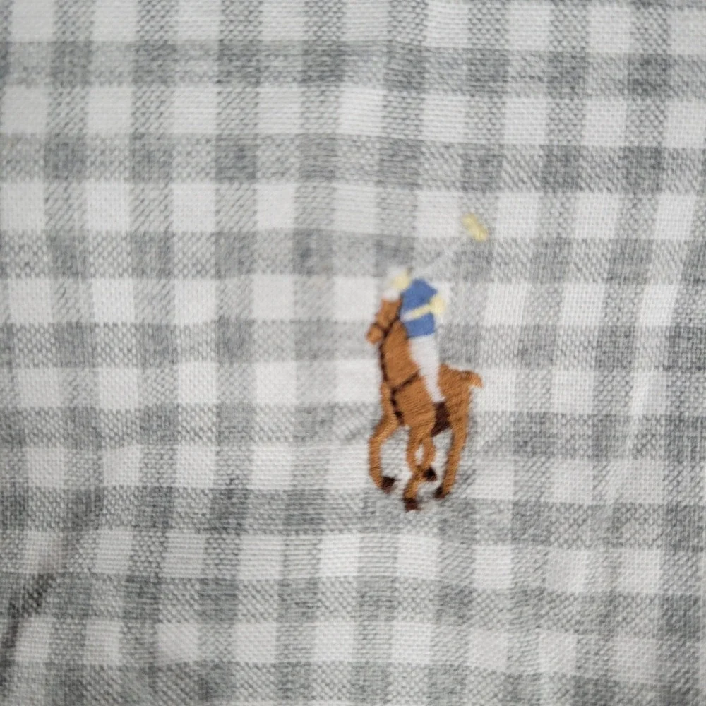Polo Ralph Lauren Shirt Mens XXL Grey White Gingham Classic Fit Long Sleeve Pony